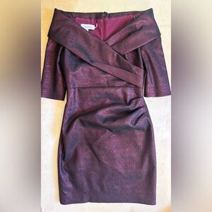 Rickie Freeman for Teri Jon Dress Off-The Shoulder Size 4 Burgundy Metallic